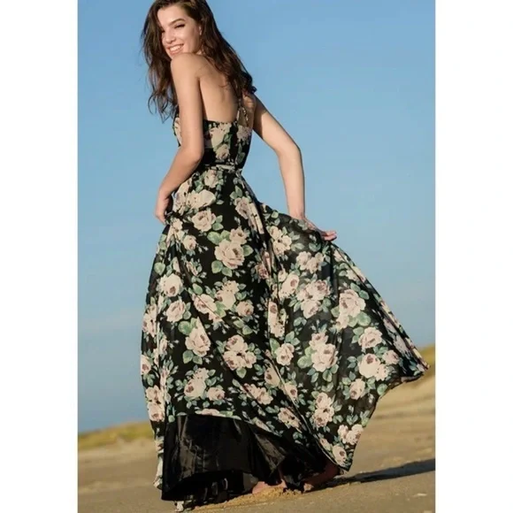 Lulus Legendary Romance Black Floral Print Wrap Maxi Dress Size M - Picture 3 of 12